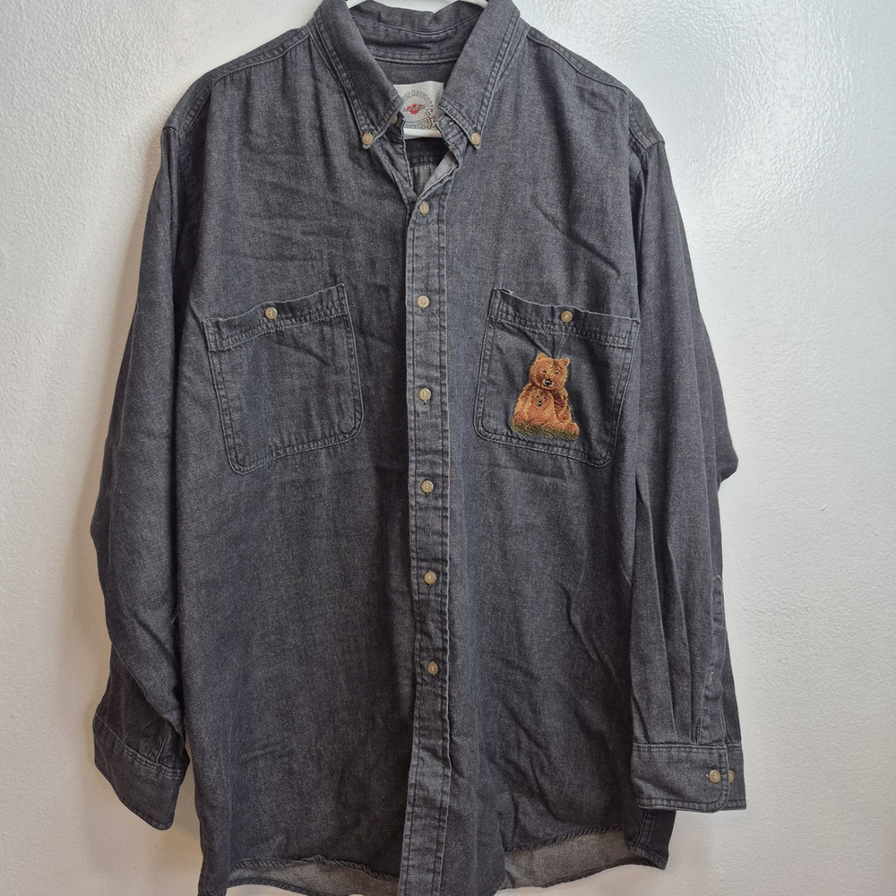 VINTAGE Midwest Garment Co Shirt Embroidered Bears 90s Size 2XL